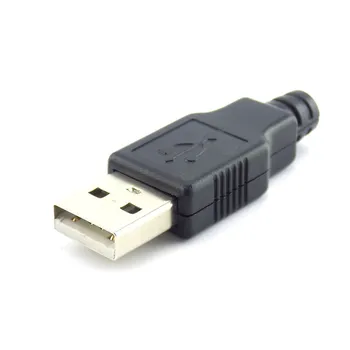 2,0 USB Type A Штекерный разъем 2,0 USB с черной пластиковой крышкой, 4-контактный разъем для пайки, разъем 