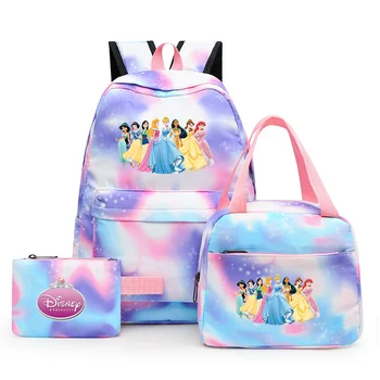3 шт., красочный рюкзак Принцессы Белоснежки Диснея с сумкой для ланча, Повседневные школьные сумки для студентов-подростков, наборы
