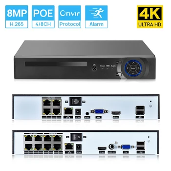 4k CCTV POE NVR 4CH/8CH 4K 8MP Для IEEE802.3af 48v POE IP камера Система Безопасности Xmeye Удаленный доступ Распознавание лица P2P H.265