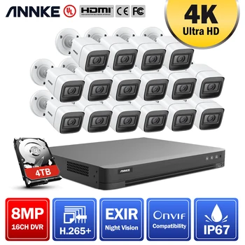ANNKE 4K HD 16CH DVR Комплект H.265 + Камера Видеонаблюдения Система Безопасности 8MP Система Видеонаблюдения ИК Наружного Ночного Видения Комплекты Видеонаблюдения