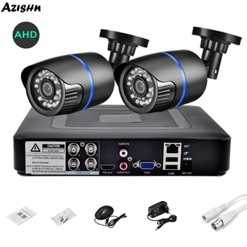 AZISHN 5MP 2ШТ AHD камера видеонаблюдения, система безопасности 4CH 5 в 1 DVR, комплект видеокамер ночного видения для домашнего внешнего наблюдения
