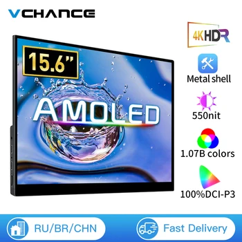 VCHANCE 15,6-Дюймовый Портативный Монитор с сенсорным экраном 4K OLED, Совместимый с USB-C HDMI, Внешний Игровой дисплей для Ноутбука Xbox Switch PS5