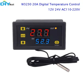 W3230 20A Цифровой Контроль Температуры Светодиодный Дисплей Термостат С Прибором Контроля Нагрева/Охлаждения Линия Зонда 1 м 12 В 24 В AC110-22