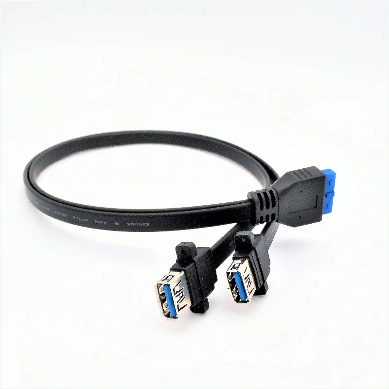 Подходит для панельного кабеля USB3.0 IDE с 20 контактами спереди к двухпортовому гнездовому кабелю для передачи данных на корпусе с отверстием для винта