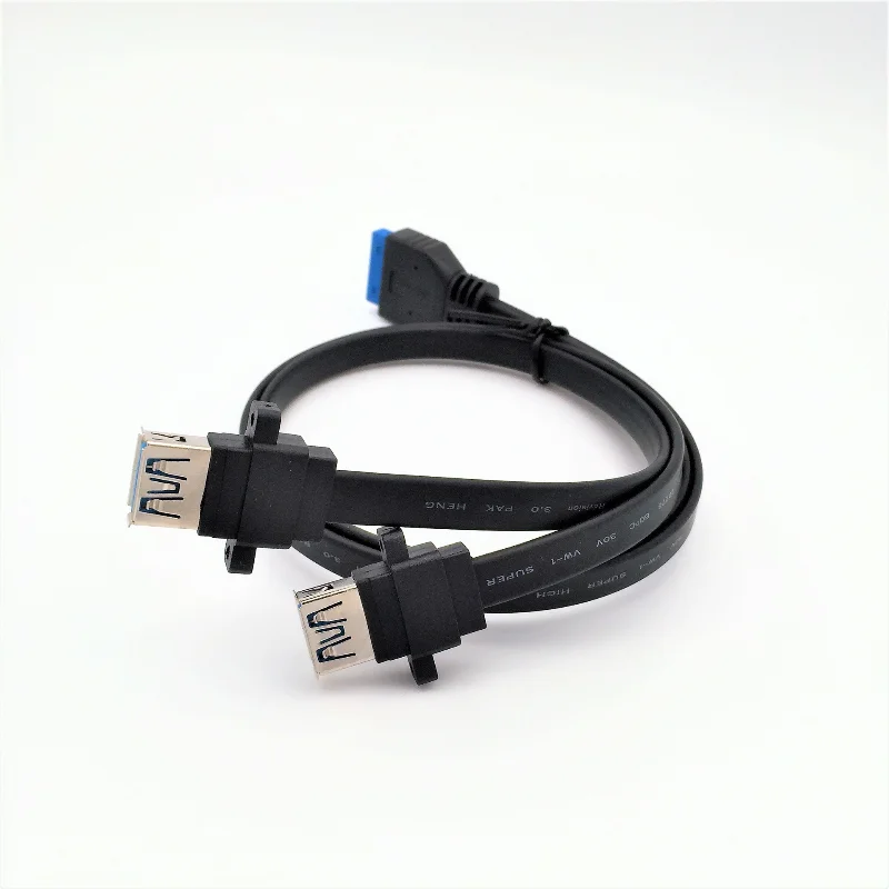 Подходит для панельного кабеля USB3.0 IDE с 20 контактами спереди к двухпортовому гнездовому кабелю для передачи данных на корпусе с отверстием для винта