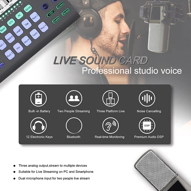 SK-200 Профессиональная настройка Конденсаторного микрофона, оборудование для записи в прямом эфире, Отдельная звуковая карта