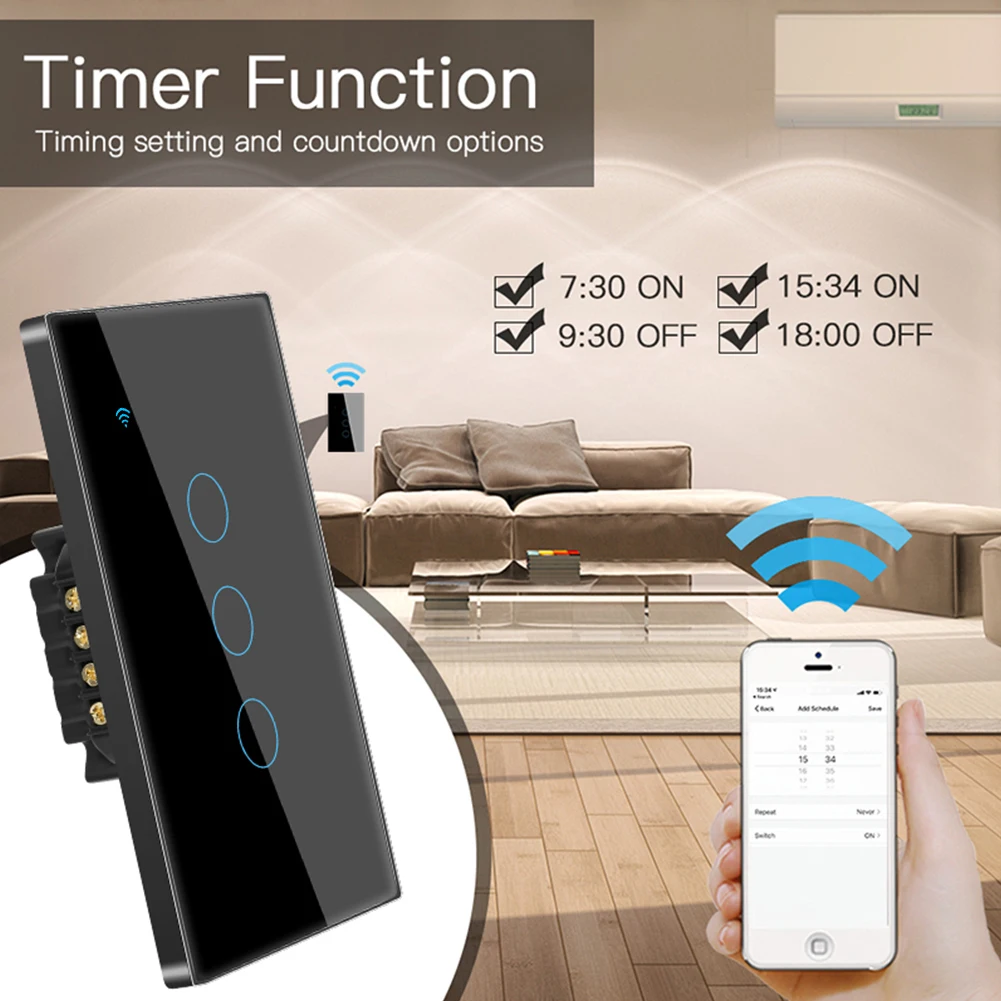 1/2/3/4gang TUYA WiFi Умный Сенсорный Выключатель домашнего света Настенная Кнопка 120*72 мм Нейтральный провод Голосовой Для Alexa Google Home Assistant