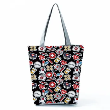 Аптечная сумка с принтом ЭКГ для женщин, Новая экологичная сумка на плечо, Модная Портативная сумка-тоут для медсестер, Женская сумка для покупок Большой емкости