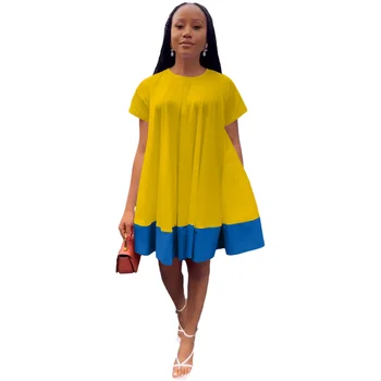 Африканские платья для женщин, Летний модный стиль, Африканское женское платье в стиле пэчворк с круглым вырезом и коротким рукавом, Африканская одежда