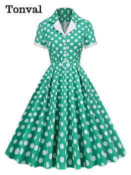 Винтажное платье Рокабилли 50-х годов, женское элегантное платье с зубчатым воротником и пуговицами, Женские хлопковые длинные платья