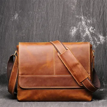 Винтажные коричневые сумки формата А4 из 100% плотной зернистой кожи через плечо, мужские сумки-мессенджеры для ipad M1002