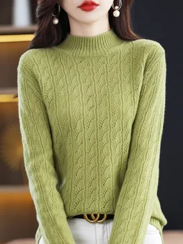 Демисезонный 100% чистый пуловер из мериносовой шерсти с круглым вырезом, кашемировый свитер для женщин, 2023, новая модная женская одежда, топ