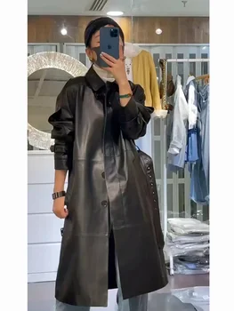 Европейский бренд Haining, куртка из натуральной кожи, ветровка из овечьей кожи, женское пальто средней длины 2023, новое пальто длиной до колена,