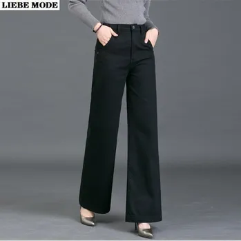 Женские модные джинсы с широкими штанинами, Черные, белые, свободные джинсовые брюки для женщин, прямые брюки-палаццо, Джинсы-клеш, женские джинсы