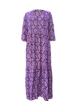 Женское Богемное длинное платье с цветочным принтом, V-образный вырез, рукава 3-4, Свободное пляжное платье Макси, многоуровневый сарафан с запахом