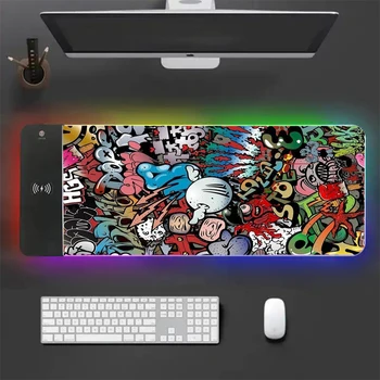 Коврик для мыши RYRA с красочным рисунком, игровой тренд, RGB, настольный коврик, резиновый нескользящий большой компьютерный коврик, клавиатура для паузы