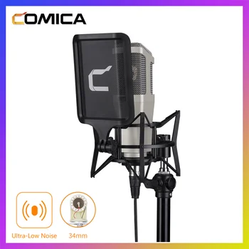 Конденсаторный микрофон XLR,Кардиоидный профессиональный студийный микрофон Comica STM01 для записи с амортизатором и поп-фильтром YouTube