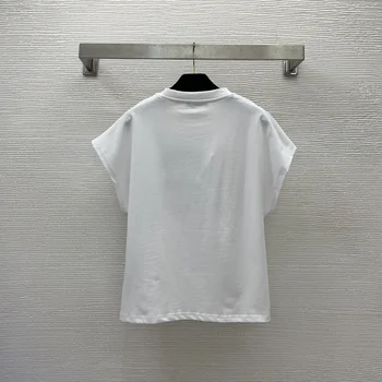 Летняя новая футболка из хлопчатобумажной ткани с большим буквенным принтом, заниженным плечом, коротким рукавом и круглым вырезом в стиле знаменитостей, топ