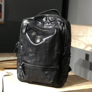 Модный роскошный мужской женский черный рюкзак из натуральной кожи, повседневный рюкзак для путешествий на открытом воздухе, высококачественная сумка для ноутбука из натуральной воловьей кожи
