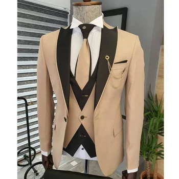 Мужские пиджаки из 3 предметов, лучшие костюмы для мужчин, Жениха, Лацкана свадебного платья, Модный дизайн, Элегантный и тонкий, полный Мужской Мужской Бойфренд
