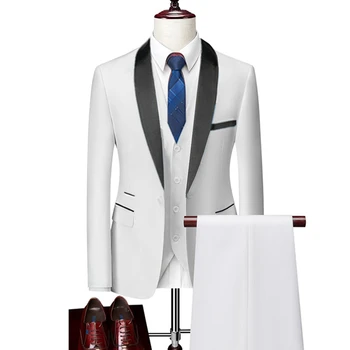 Мужской облегающий комплект из 3 предметов, формальный приталенный смокинг, костюм для выпускного вечера/Мужские свадебные блейзеры для жениха, высококачественное платье, куртка, пальто, брюки, жилет