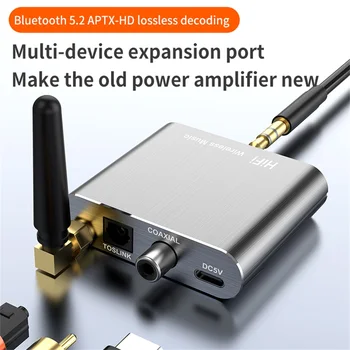 Музыкальный приемник aptX-HD Bluetooth 5.2, Беспроводной Аудиоадаптер Hi-Fi с 3,5 мм Aux Toslink/Коаксиальным выходом Для автомобиля Amplifer