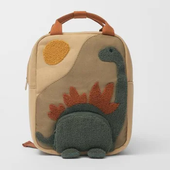 Новый вышитый Солнцем Маленький рюкзак с динозавром с длинной шеей и крючком, Вышитый мультяшным Холстом, Детский рюкзак для детского сада