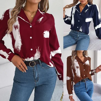 Осенне-зимняя Женская Элегантная рубашка с длинными рукавами в цветную полоску и принтом, Винтажная повседневная блузка на пуговицах, кардиган, топ