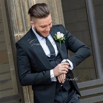 Смокинги Жениха для свадебной вечеринки, комплект из 3 предметов, черный блейзер, костюмы для мужчин (куртка + жилет + брюки) Изготовленный на заказ