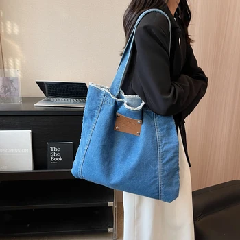 Студенческая Джинсовая Женская сумка 2023, сумка через плечо, Холщовая сумка-мессенджер, Y2K Jeans, эко-сумка, Корейская сумка для покупок, сумка-книжка, сумка-тоут