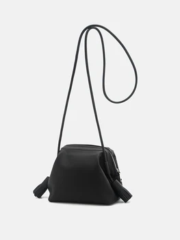 Сумка из натуральной кожи с облачным слоем, мягкая воловья кожа, нишевый дизайн Премиум-класса, сумка через плечо с кисточкой, маленькая сумка для женщин