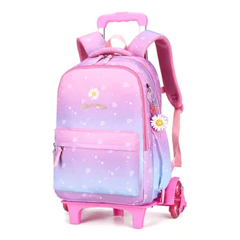 тележка для девочек, детские школьные сумки, Школьный ранец на 2/6 колесах, Съемные колеса, детские школьные сумки для багажа, Сумка для книг, рюкзак принцессы