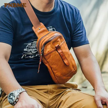 Уличная повседневная роскошная мужская нагрудная сумка из натуральной кожи, модная ретро натуральная воловья кожа, повседневная спортивная сумка-мессенджер через плечо