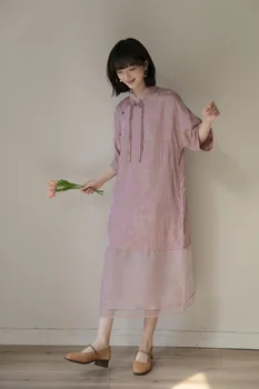 ЭПОХА ОТТЕНКА, Китайский Стиль, Вискозный Жаккард, Свободное Дизайнерское Модное платье, Элегантные платья-юбки Zen Tea, Femme Y2K