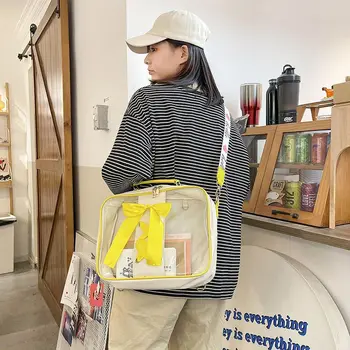Японский Контрастный Цветной Прозрачный Рюкзак Sweet Girl Itabag JK в Опрятном Стиле, Студенческий Школьный Рюкзак, Модная Повязка с Бантом, Женская Сумка на плечо